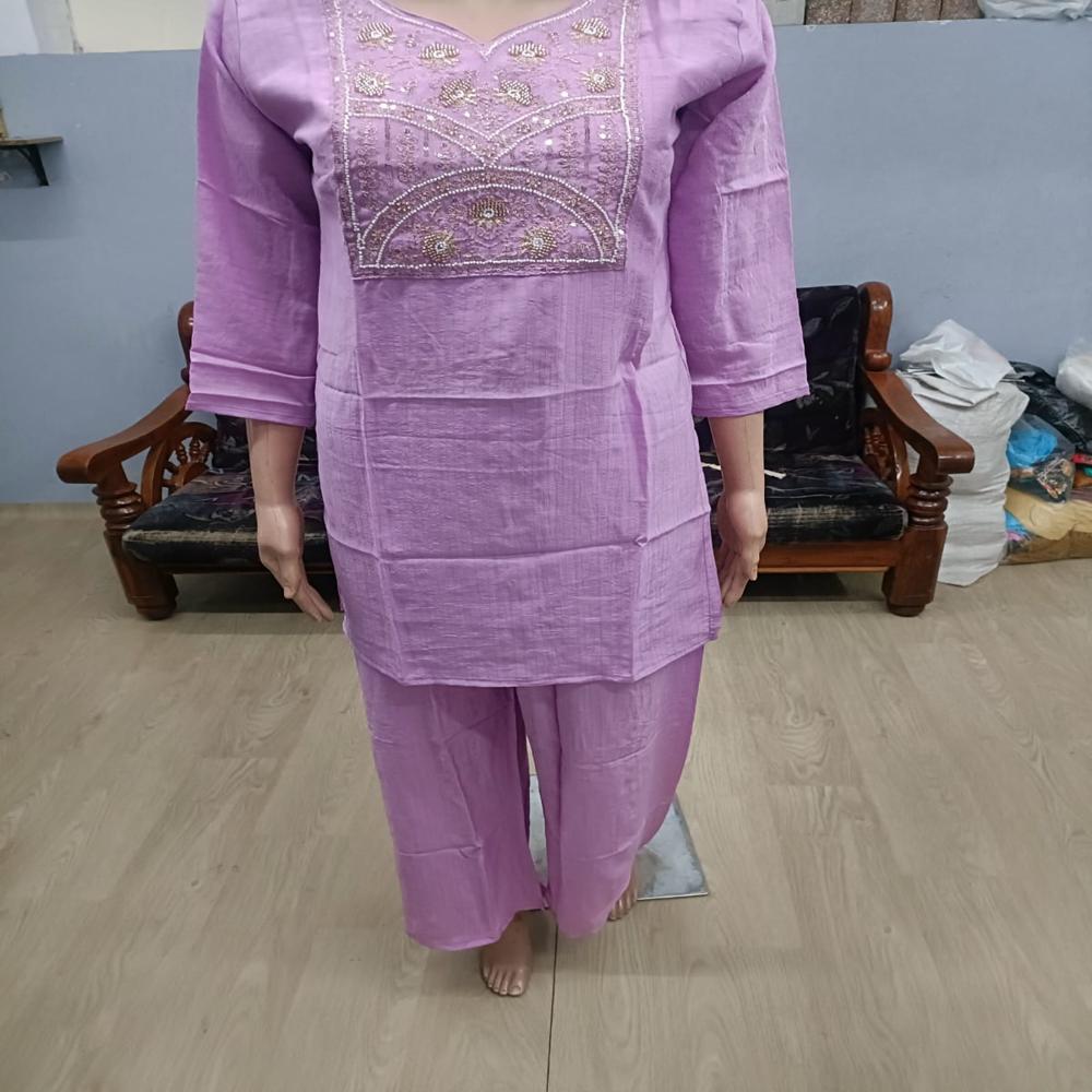 Elegant Lavender Embroidered Straight Kurta Set with Matching Pants