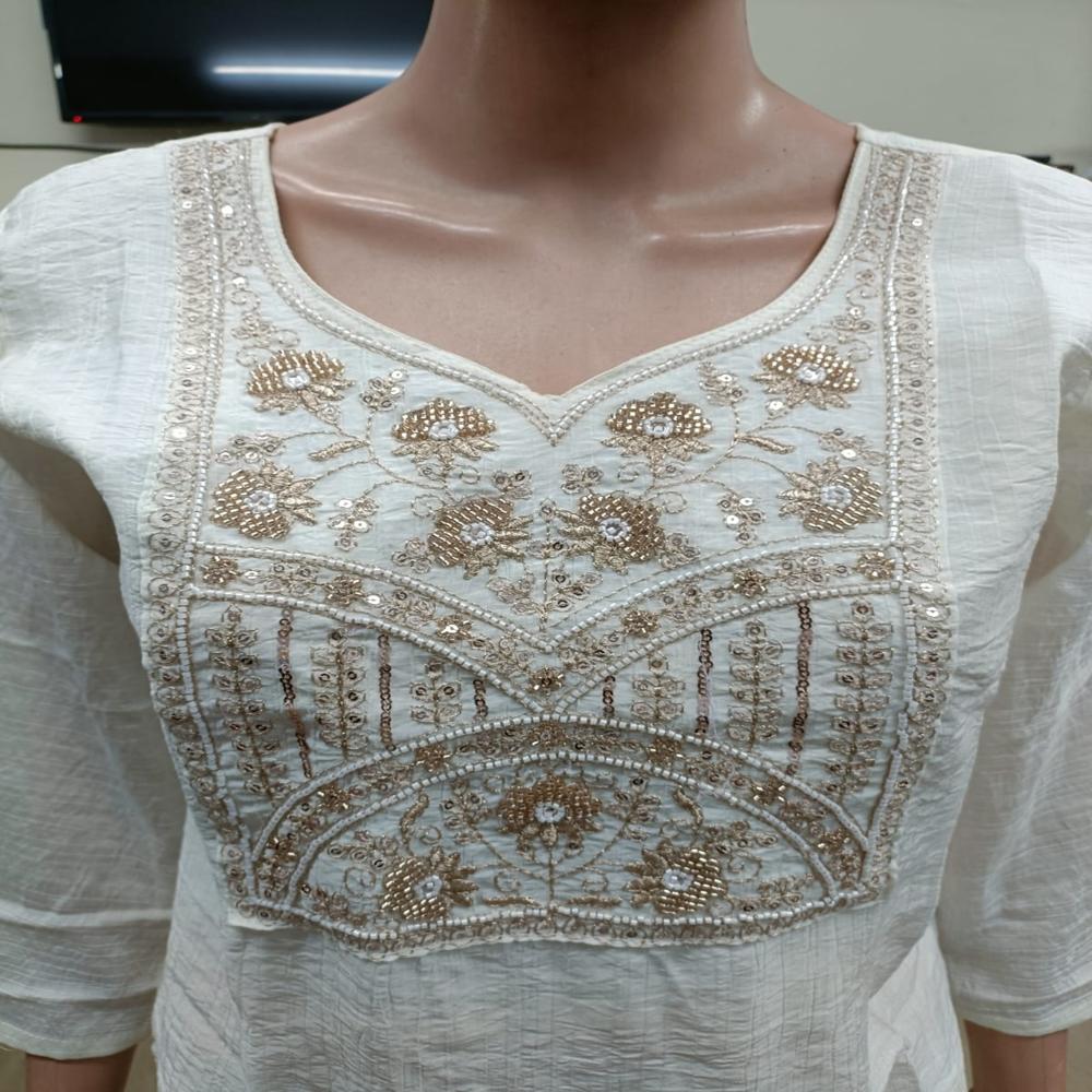 Elegant Ivory White Embroidered Straight Kurta Set with Palazzo Pants