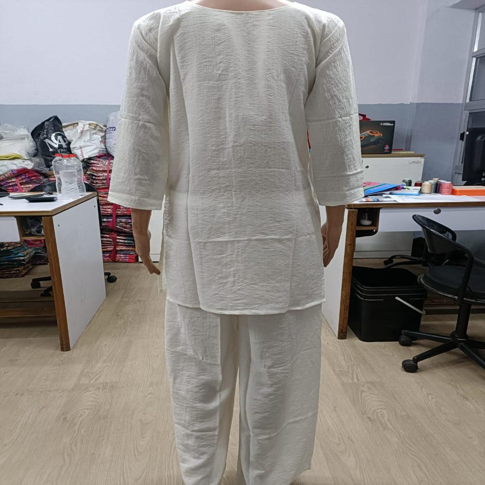 Elegant Ivory White Embroidered Straight Kurta Set with Palazzo Pants