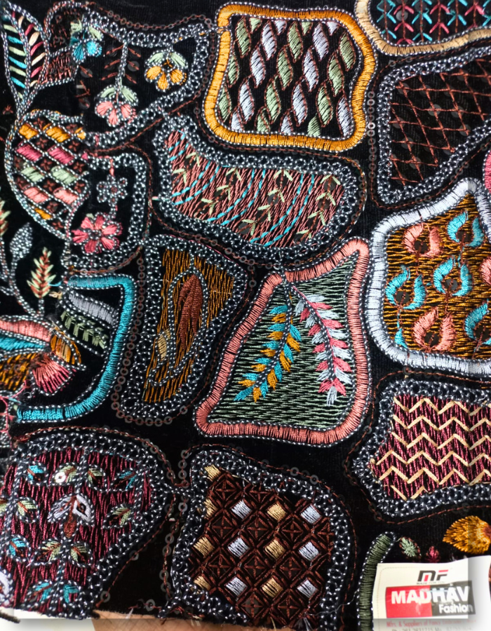 Luxury Multi-Color Embroidered Black Velvet Fabric