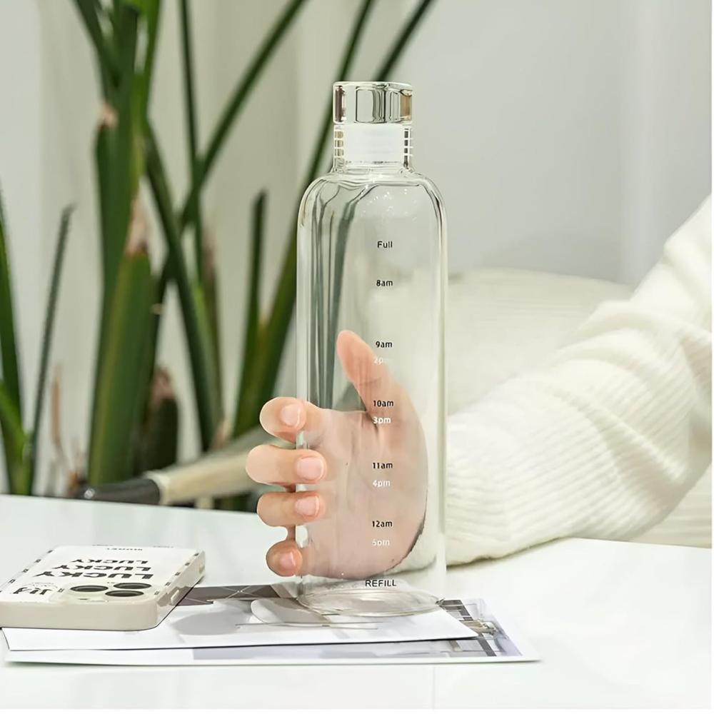 Time Marker Glass Water Bottle