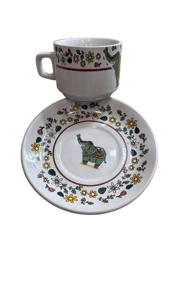 Elephant Printed Ceramic Cup and Saucer Set