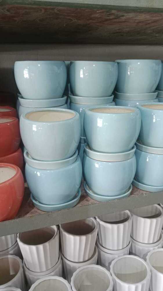 Sky Blue Glazed Ceramic Planter Pot