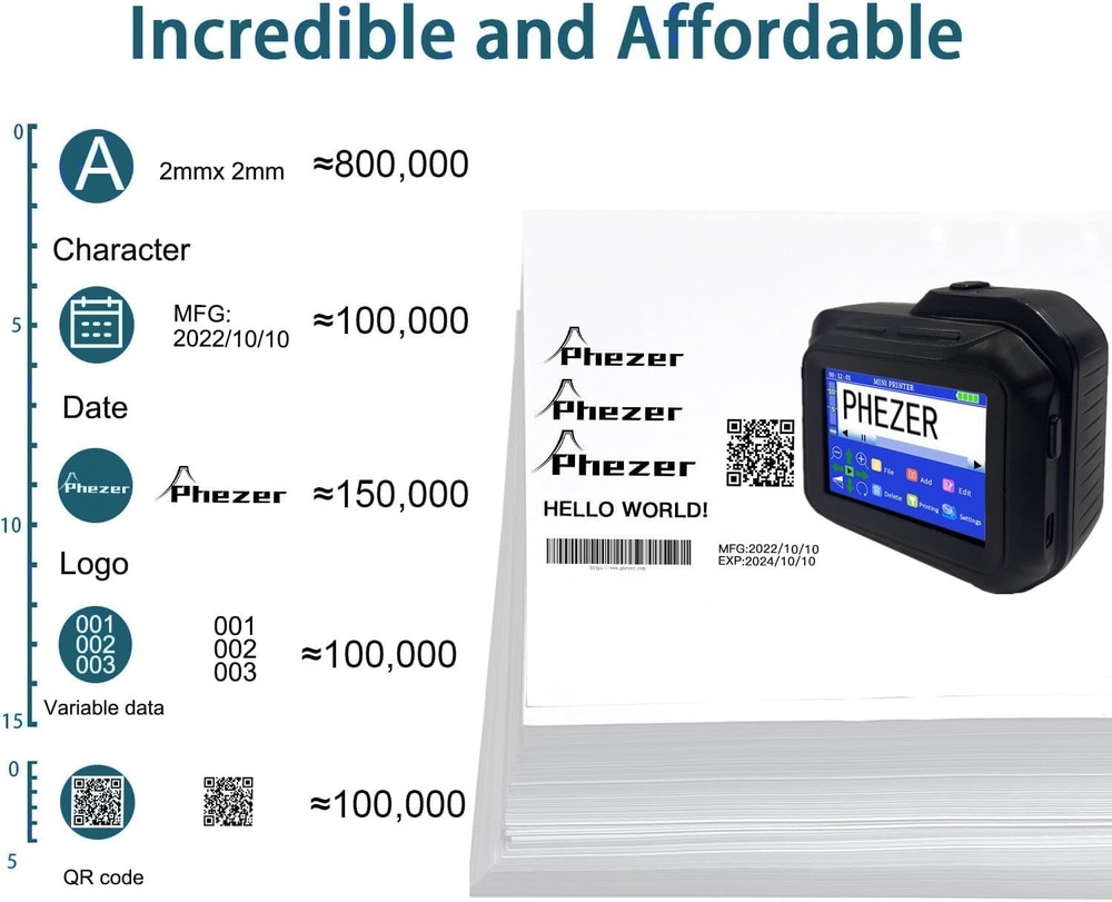Phezer Pc98 Portable Mini Handheld Inkjet Printer
