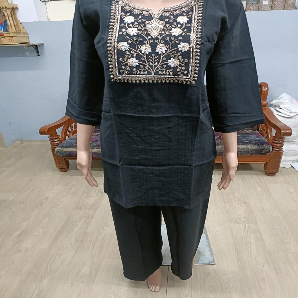 Elegant Embroidered Black Kurta