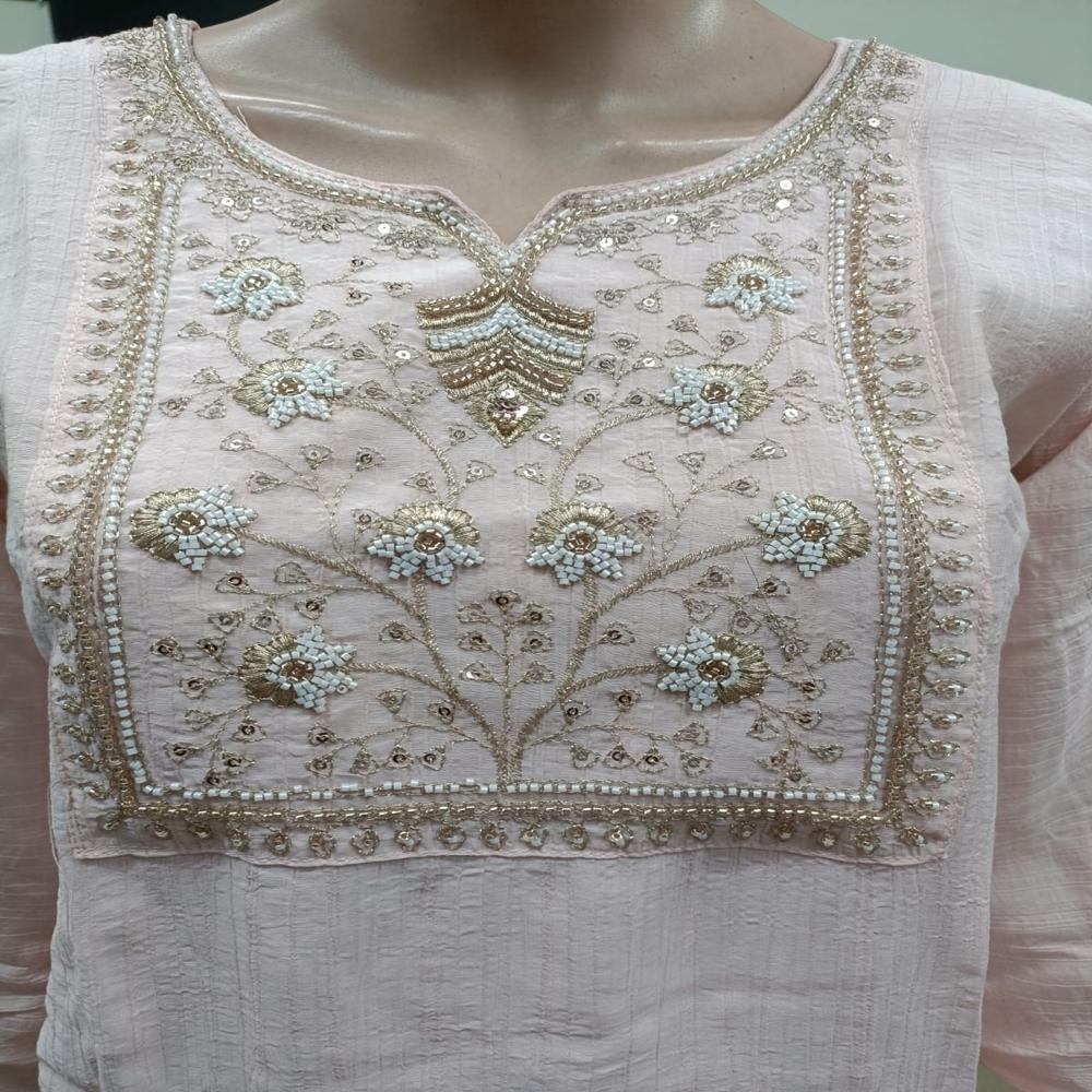Blush Pink Elegance Embroidered Kurta Pant Set - Bust Size: Na Inch (In)