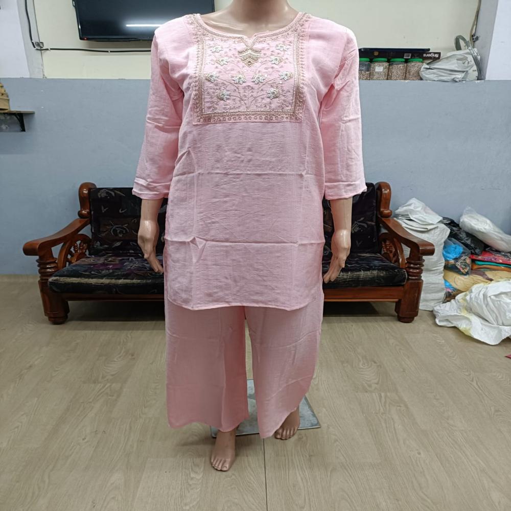 Rose Blush Floral Embroidered Kurta Pant Set