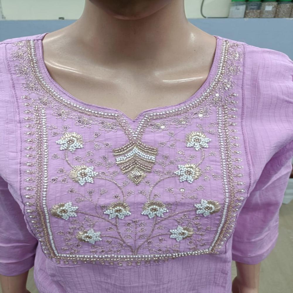 Lavender Bloom Embroidered Kurta Pant Set - Bust Size: Na Inch (In)