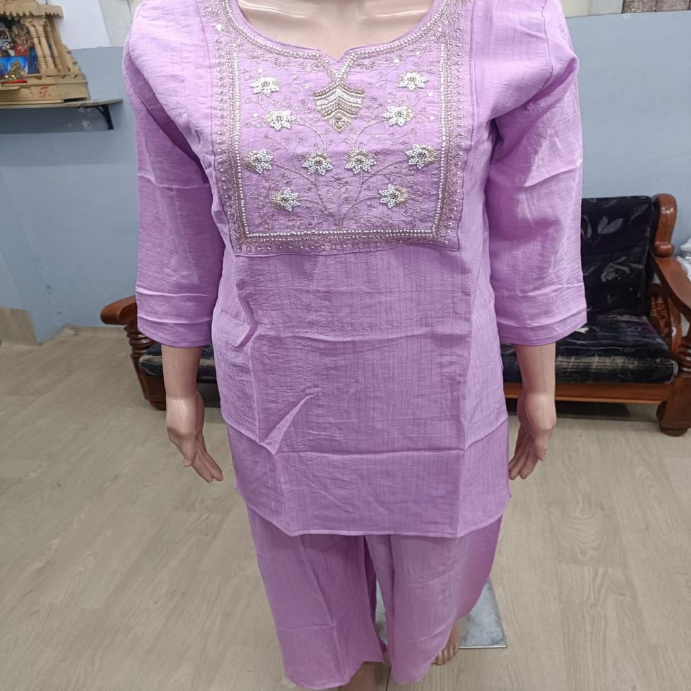 Lavender Bloom Embroidered Kurta Pant Set