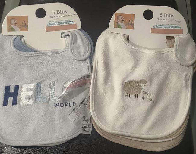 A31374 | PRIMARK Baby 5-Pack Two Layer Terry Bibs