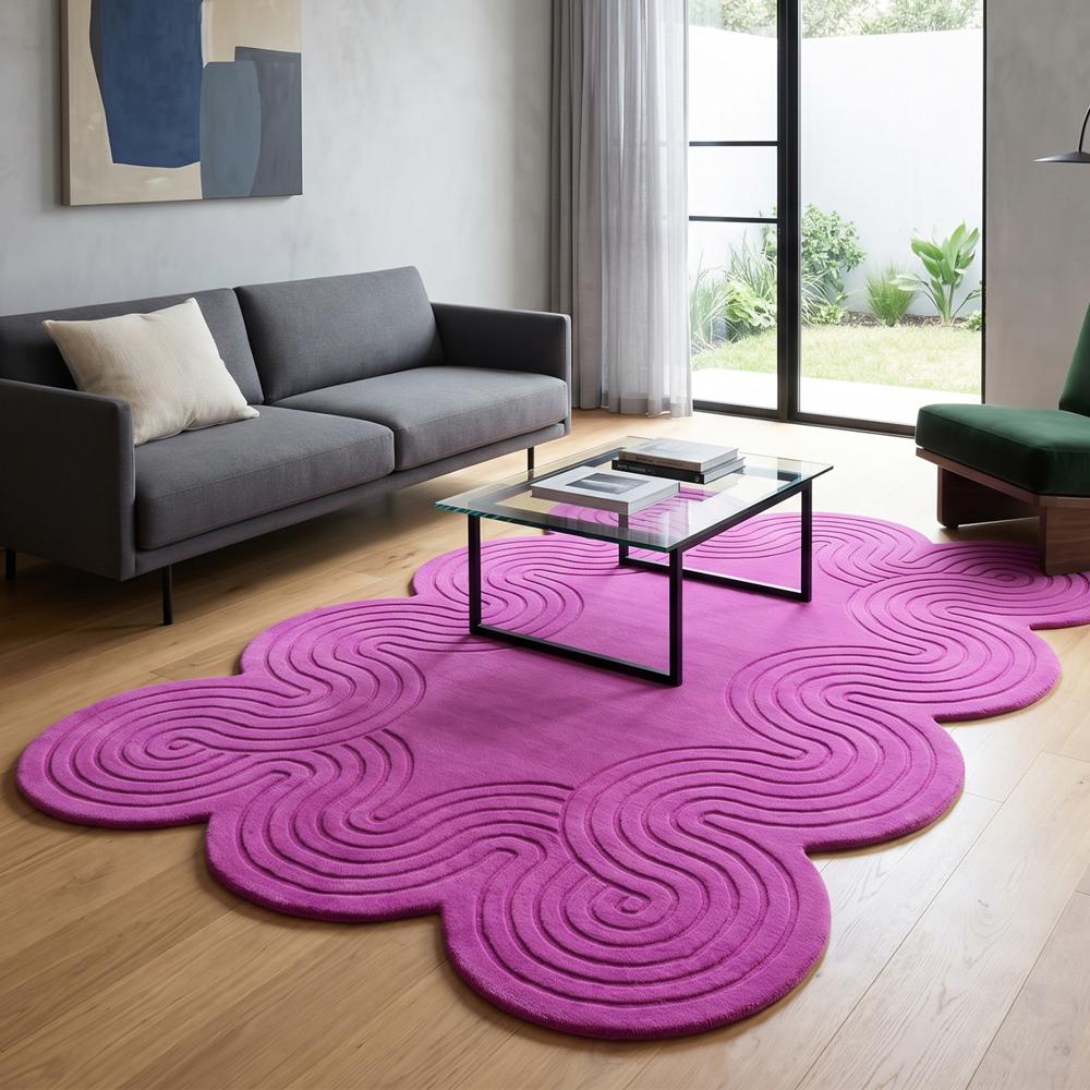 Pink Abstract Wavy Tufted Rug for Modern Home Decor