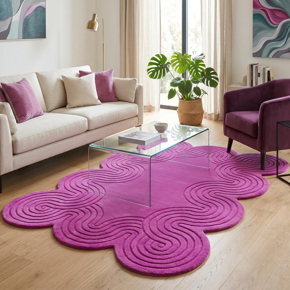 Pink Abstract Wavy Tufted Rug for Modern Home Decor