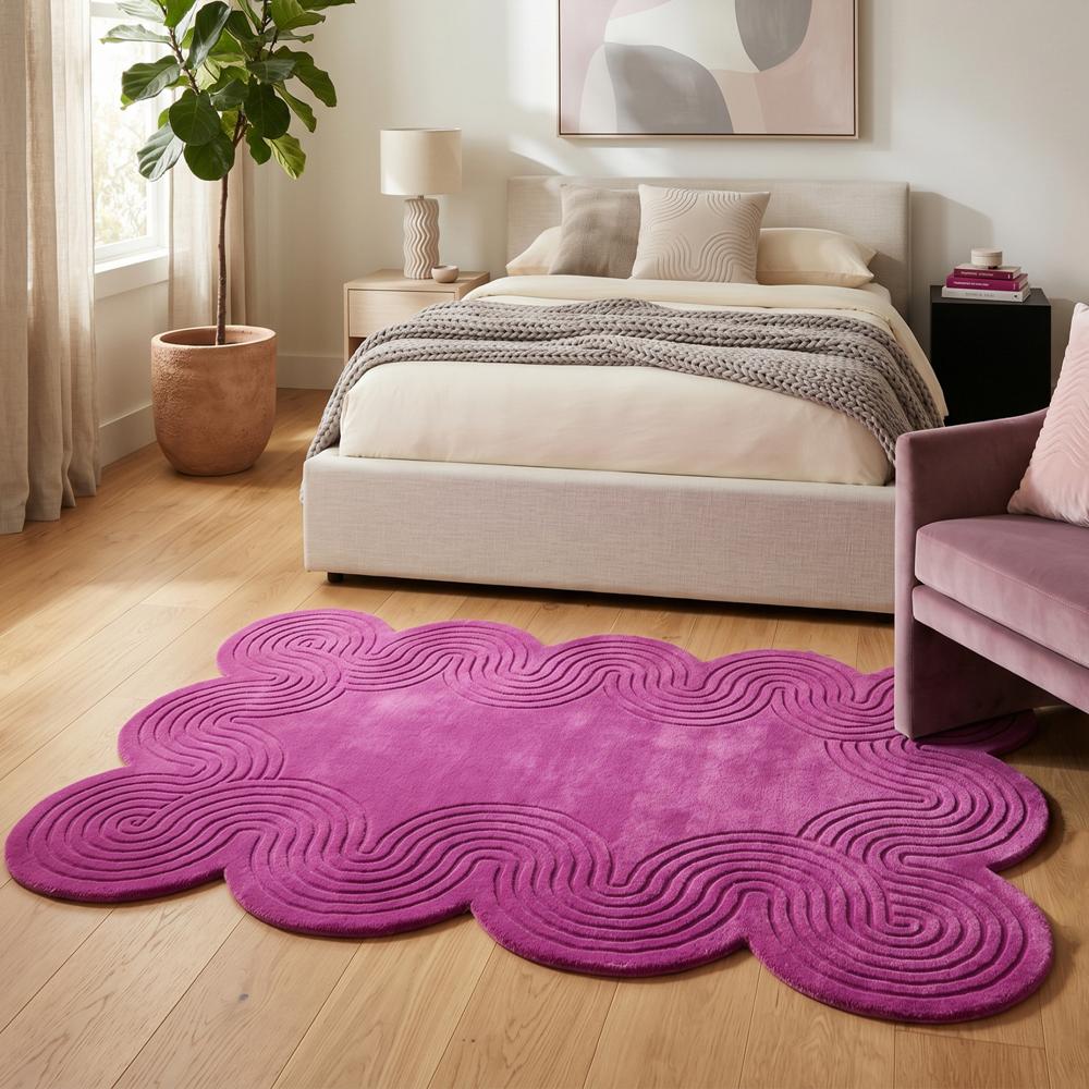 Pink Abstract Wavy Tufted Rug for Modern Home Decor