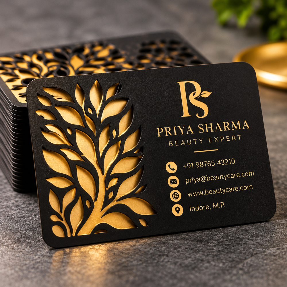 Laser Cut Visiting Card - Wood, 54x86 Mm, Brown | Features Razor Blade Shape, Laser Engraving, Ideal For Hair Salons And Stylish Brands