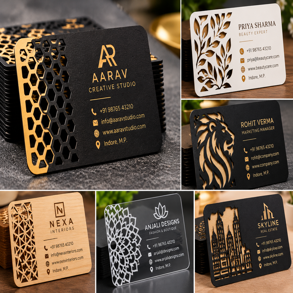 Laser Cut Visiting Card - Wood, 54x86 Mm, Brown | Features Razor Blade Shape, Laser Engraving, Ideal For Hair Salons And Stylish Brands