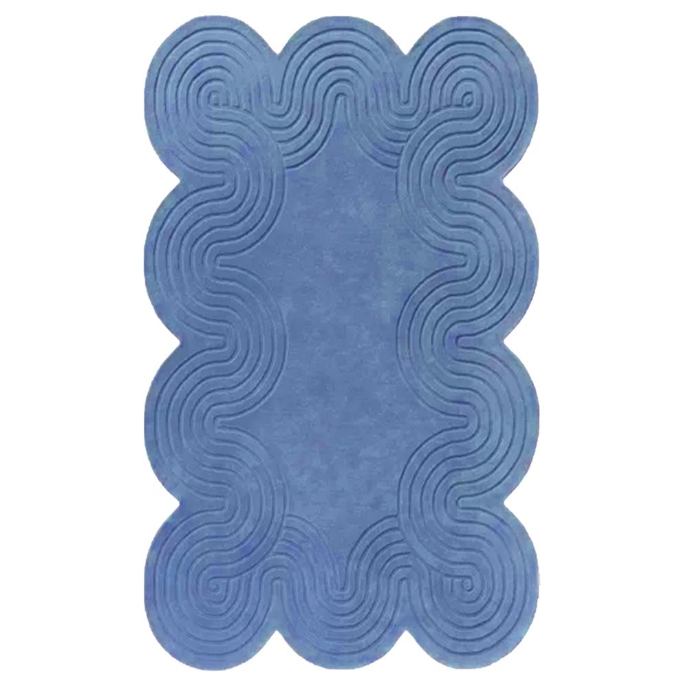 Blue Abstract Wavy Tufted Rug for Modern Home Decor