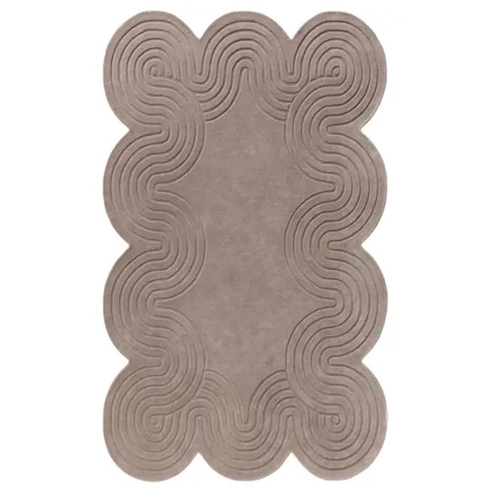 Taupe Beige Abstract Wavy Tufted Rug for Modern Home Decor