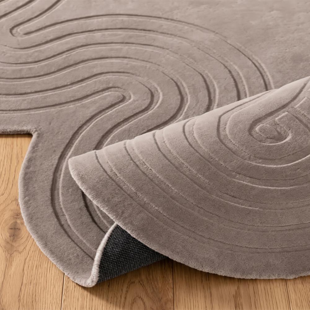 Taupe Beige Abstract Wavy Tufted Rug for Modern Home Decor