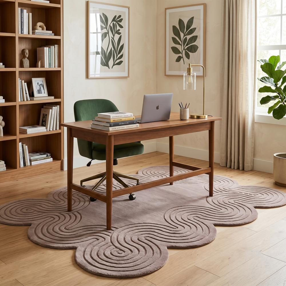 Taupe Beige Abstract Wavy Tufted Rug for Modern Home Decor