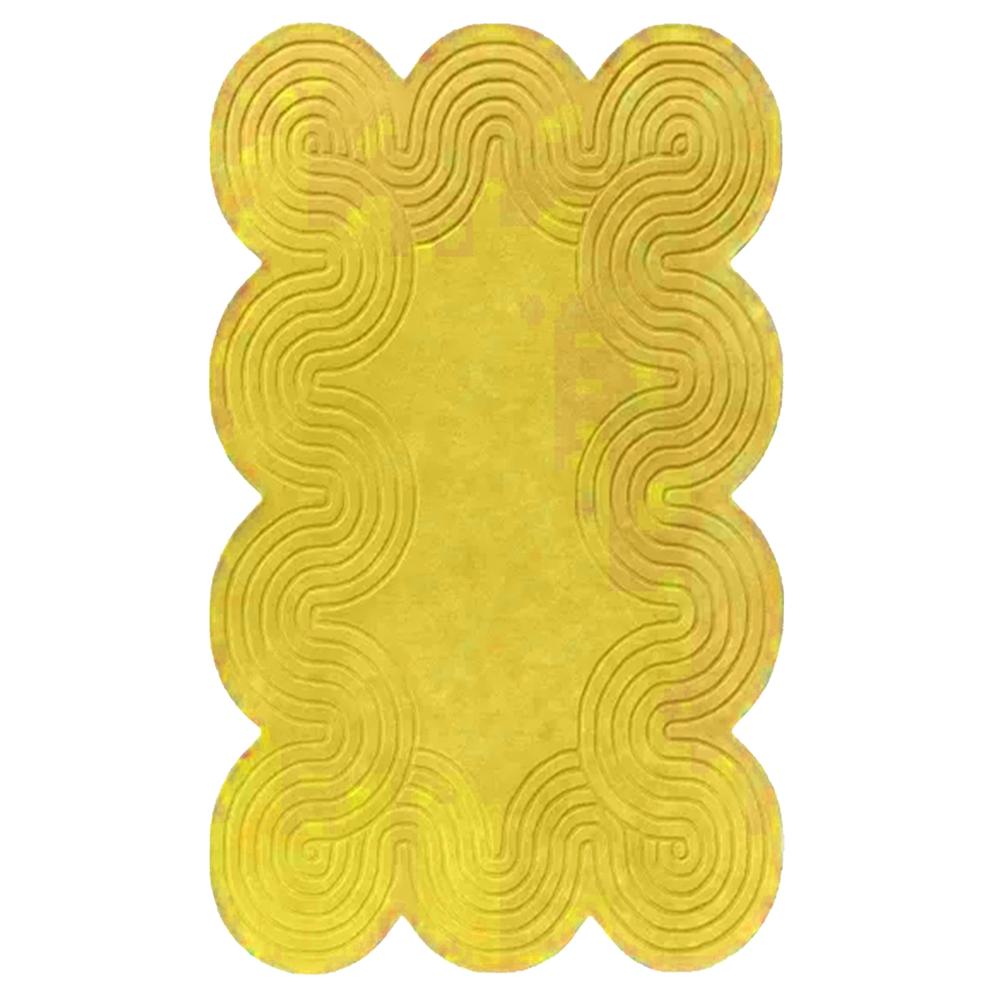 Yellow Abstract Wavy Tufted Rug for Modern Home Decor
