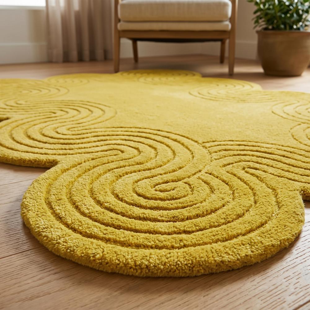 Yellow Abstract Wavy Tufted Rug for Modern Home Decor