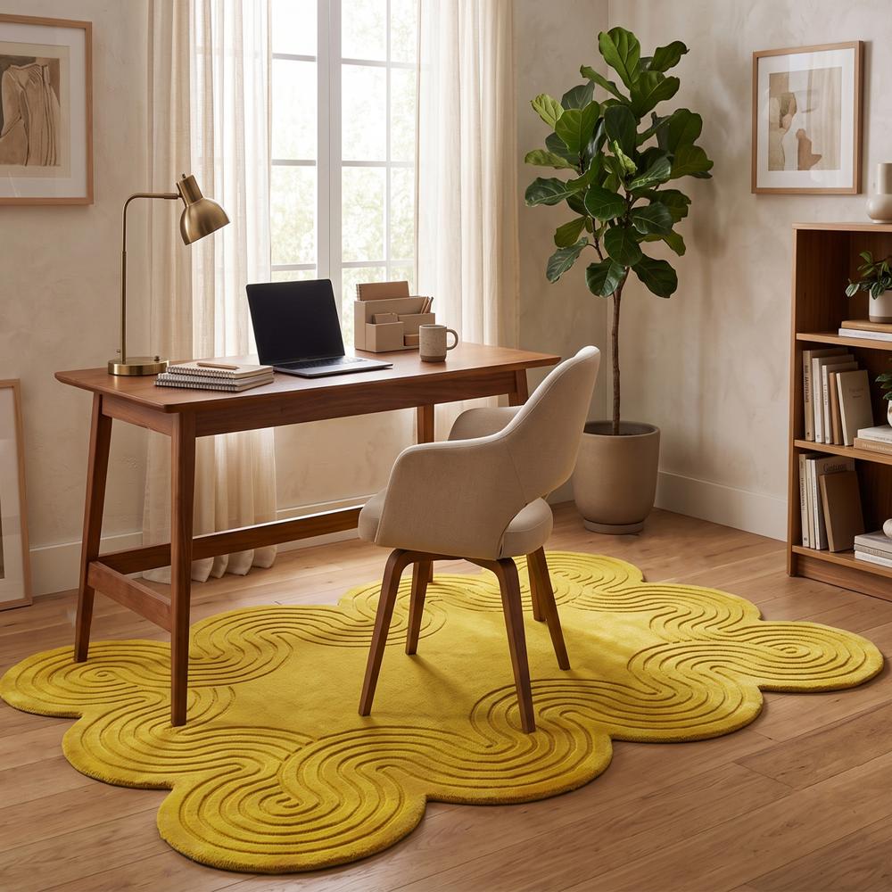 Yellow Abstract Wavy Tufted Rug for Modern Home Decor