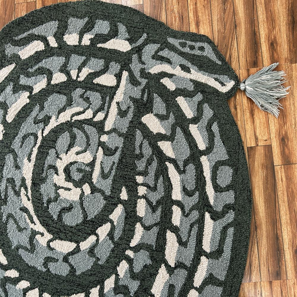 Handmade Round Wool Tufted Snake Pattern Rug With Tassels For Home Decor - Backing Material: Canvas Latex
