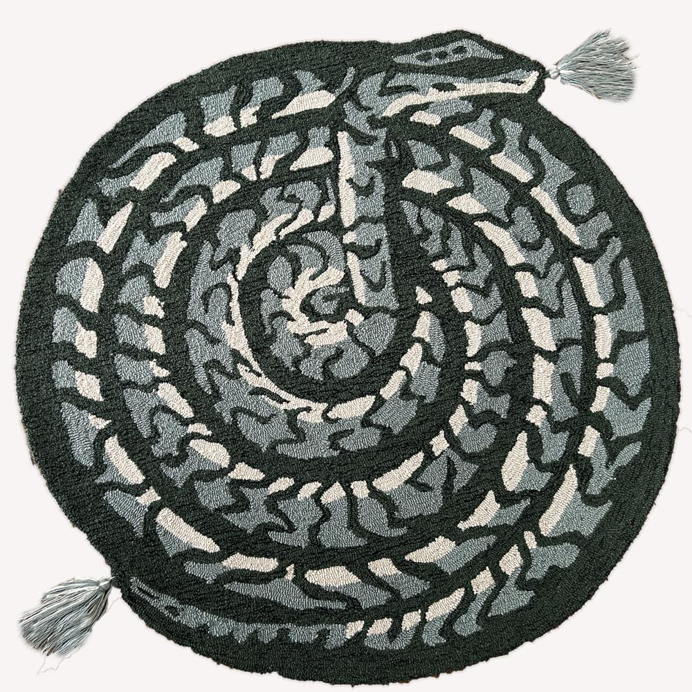 Handmade Round Wool Tufted Snake Pattern Rug with Tassels for Home Decor