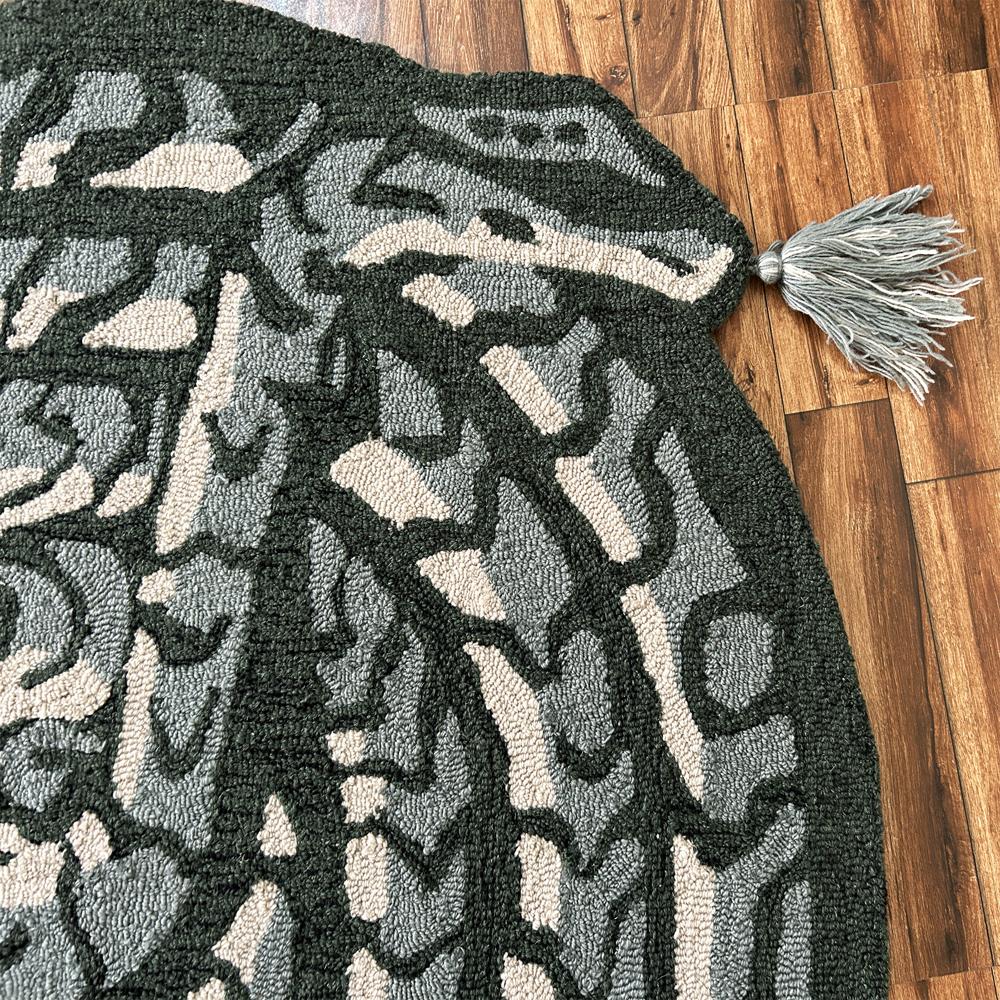 Handmade Round Wool Tufted Snake Pattern Rug with Tassels for Home Decor