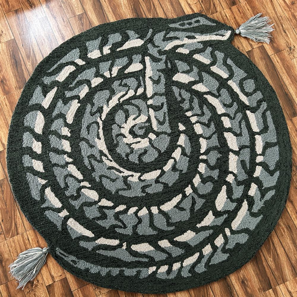 Handmade Round Wool Tufted Snake Pattern Rug with Tassels for Home Decor
