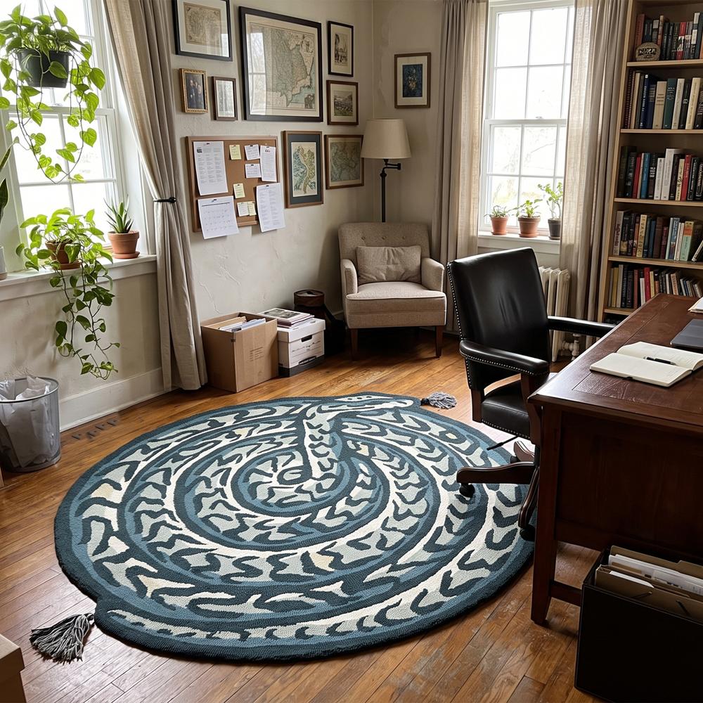 Handmade Round Snake Pattern Tufted Rug with Tassels for Bathroom and Home Decor