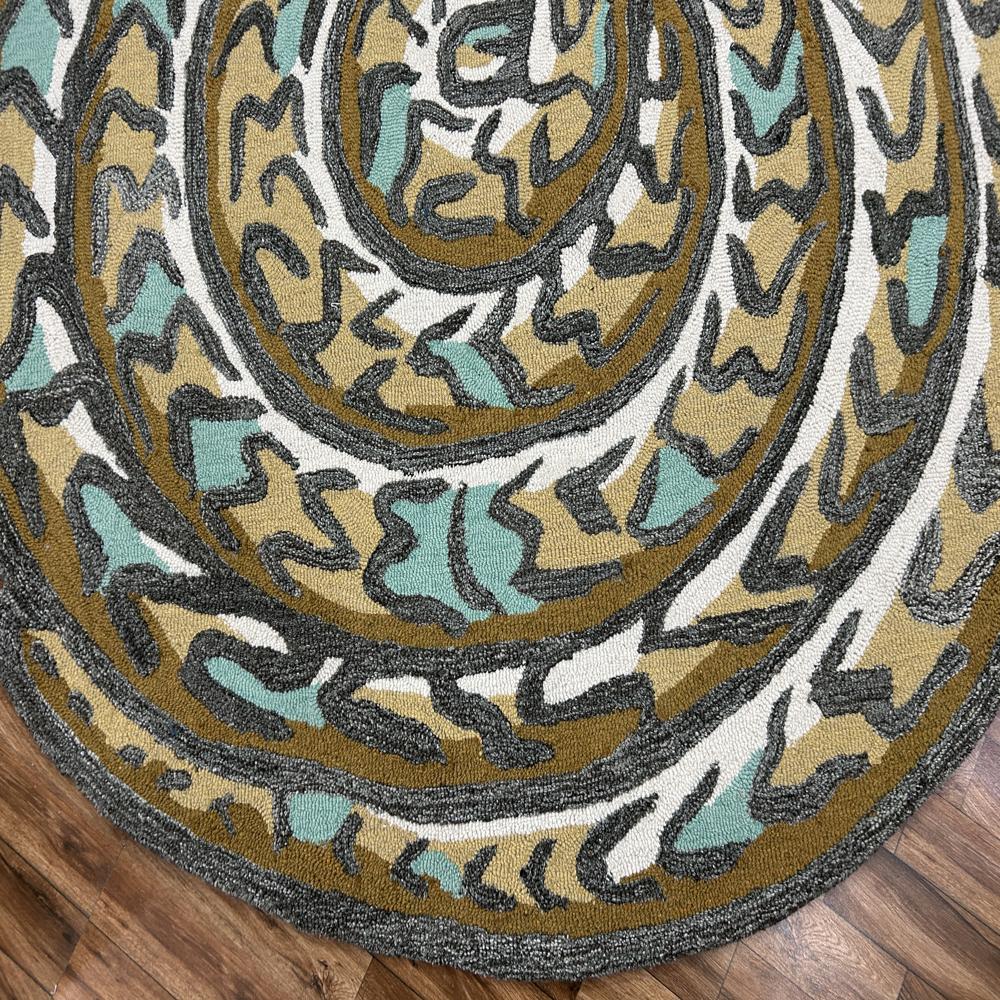 Handmade Oval Snake Pattern Tufted Rug with Mustard Yellow Teal Grey and Cream Colors