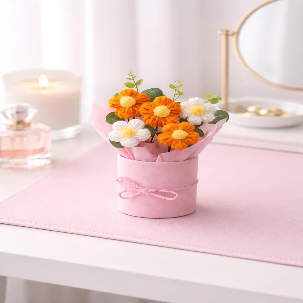Crochet Flower Bouquet In Pink Pot