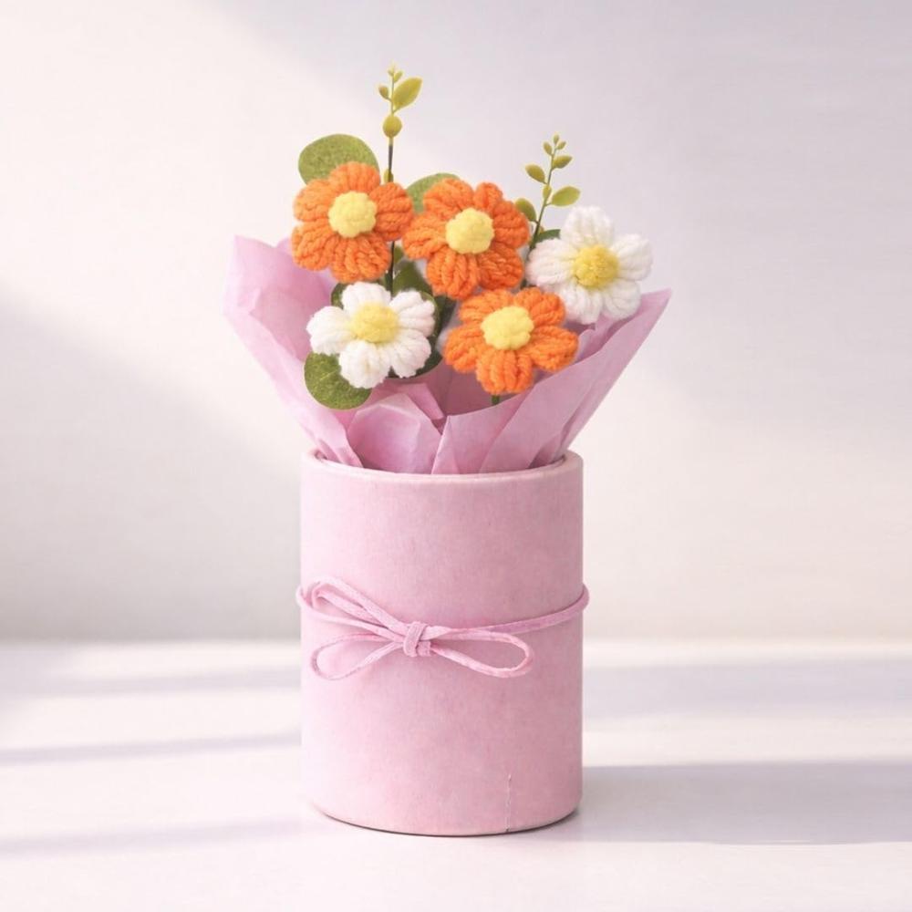 Crochet Flower Bouquet In Pink Pot