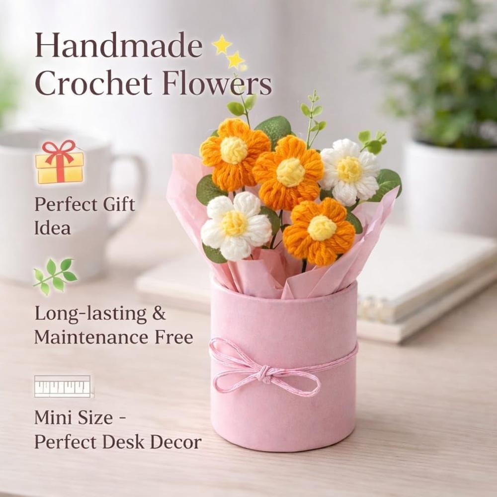 Crochet Flower Bouquet In Pink Pot