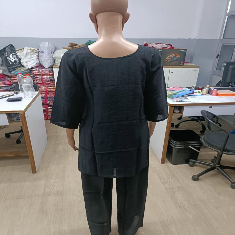 Elegant Black Embroidered Straight Kurta with Palazzo Pants Set