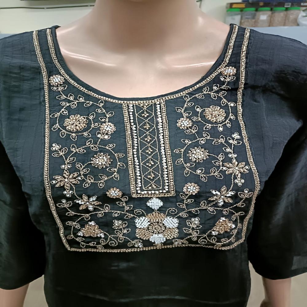 Elegant Black Embroidered Straight Kurta with Palazzo Pants Set