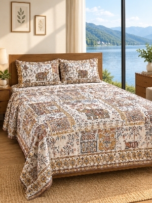Poly Cotton Double Bed Sheet - Material: Bamboo