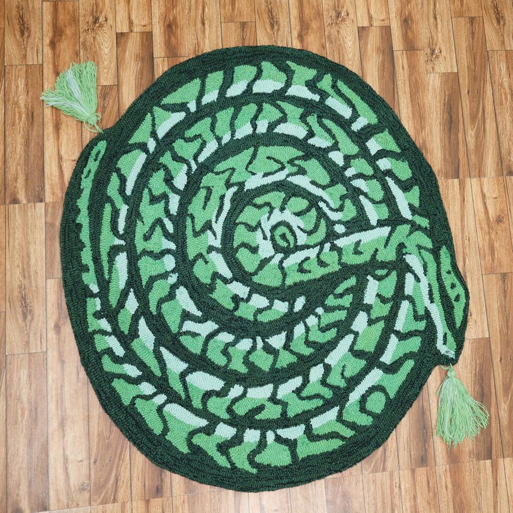 Handmade Round Green Abstract Pattern Rug With Tassels - Backing Material: Canvas Latex