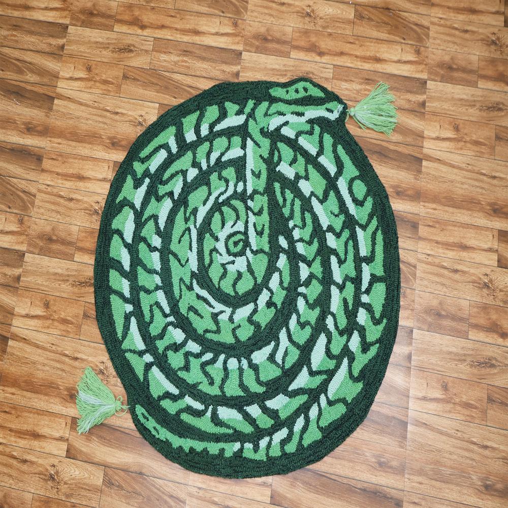 Handmade Round Green Abstract Pattern Rug with Tassels