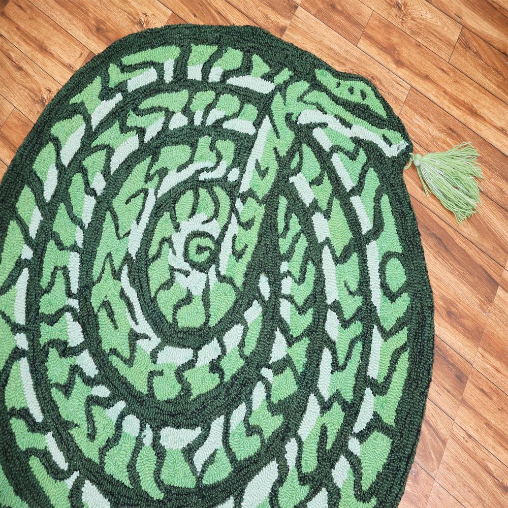 Handmade Round Green Abstract Pattern Rug with Tassels