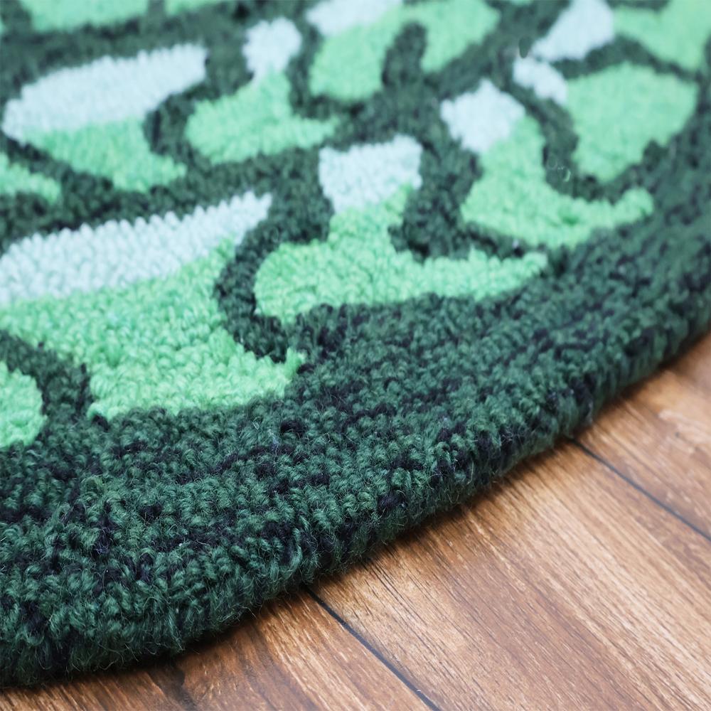 Handmade Round Green Abstract Pattern Rug with Tassels