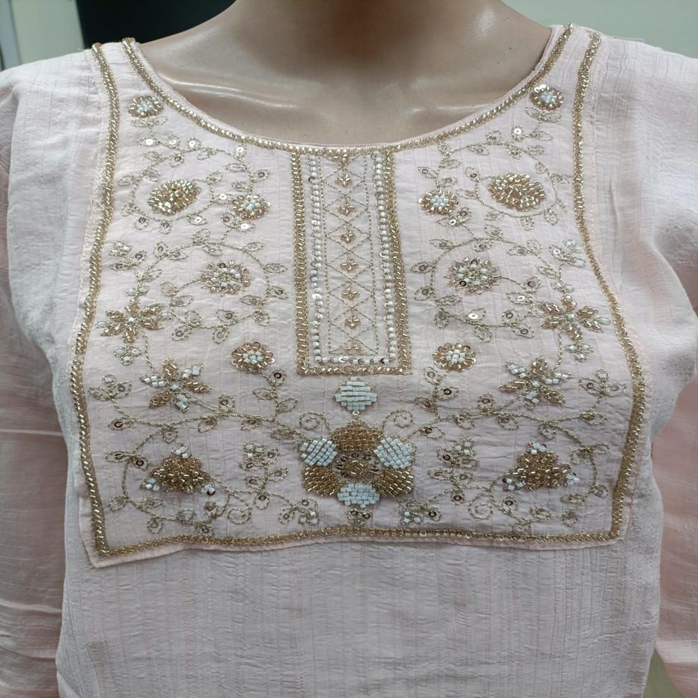 Graceful Baby Pink Embroidered Short Kurta Set With Trousers - Bust Size: Na Inch (In)