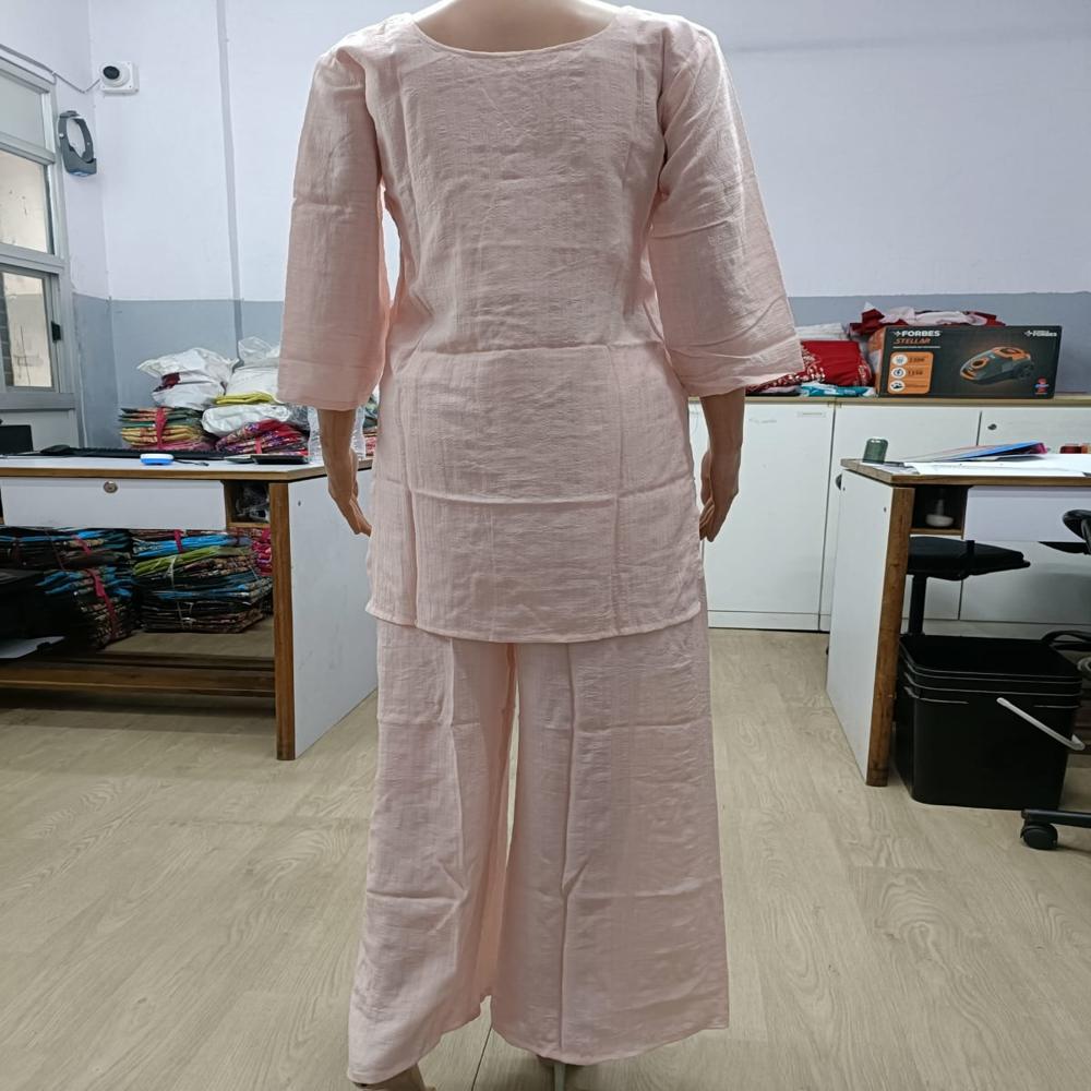 Graceful Baby Pink Embroidered Short Kurta Set with Trousers