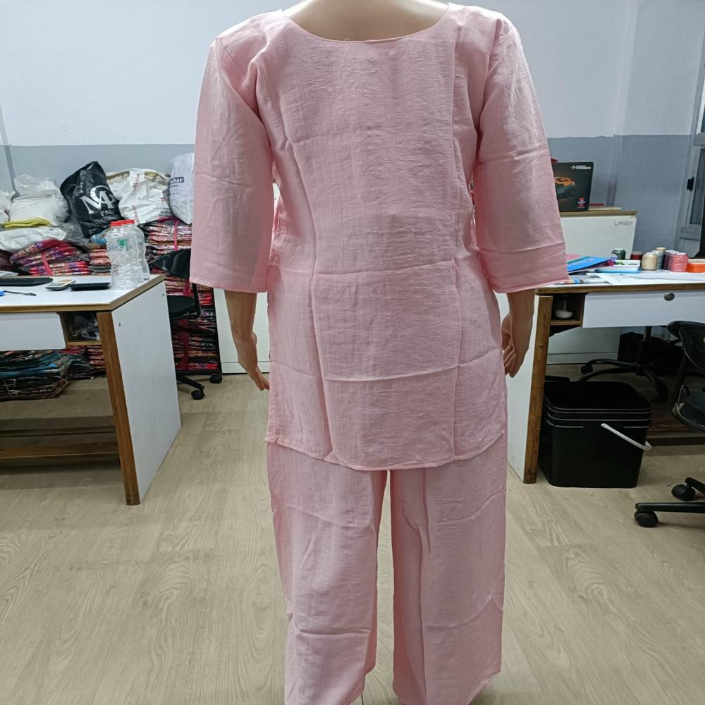 Graceful Soft Pink Hand-Embroidered Straight Kurta with Trousers Set