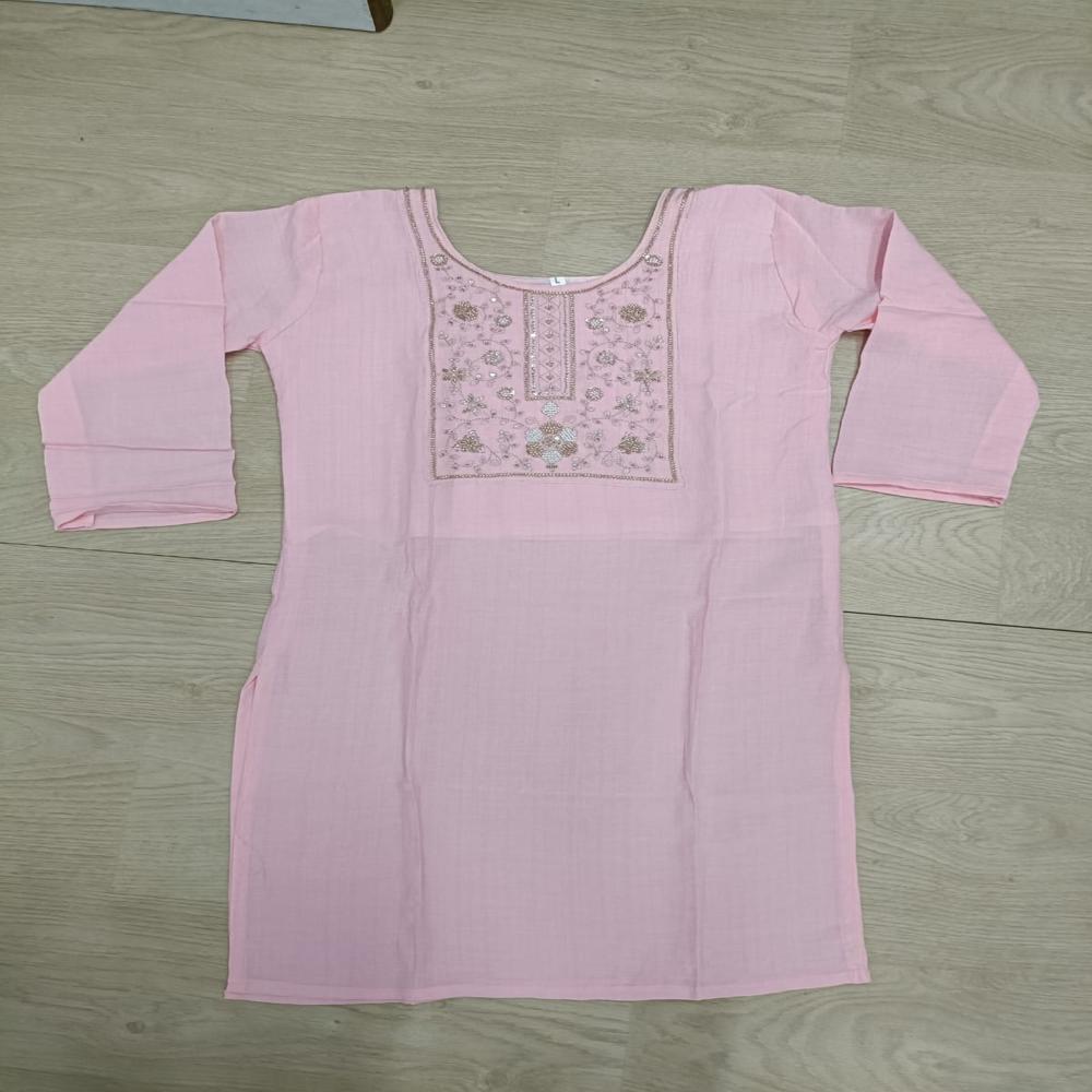 Graceful Soft Pink Hand-Embroidered Straight Kurta with Trousers Set