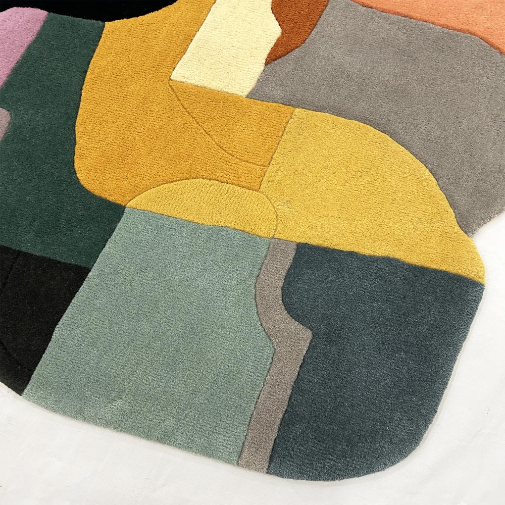 Handmade Abstract Geometric Multicolor Tufted Wool Rug for Modern Home Decor