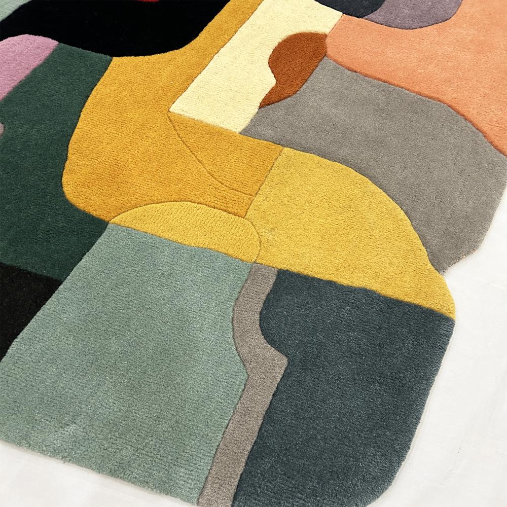Handmade Abstract Geometric Multicolor Tufted Wool Rug for Modern Home Decor