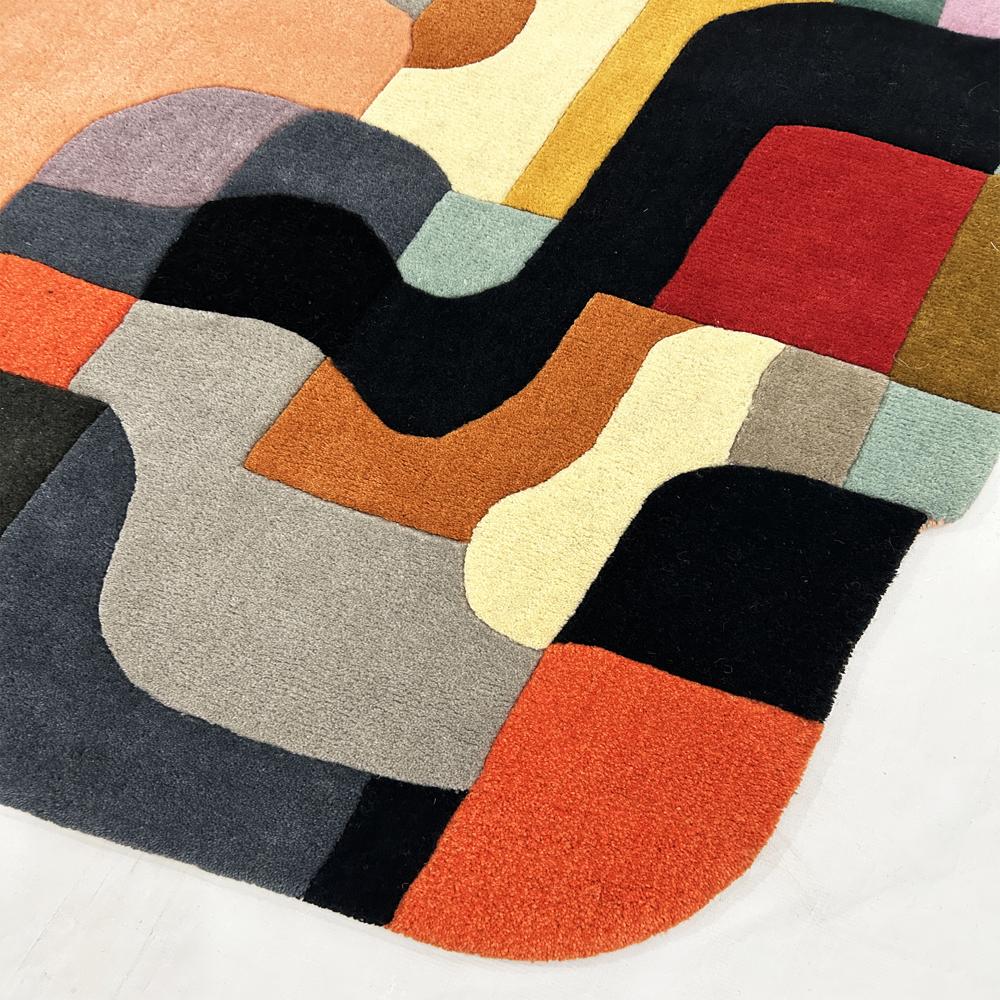 Handmade Abstract Geometric Multicolor Tufted Wool Rug for Modern Home Decor