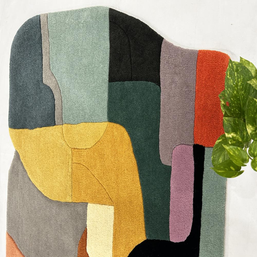 Handmade Abstract Geometric Multicolor Tufted Wool Rug for Modern Home Decor